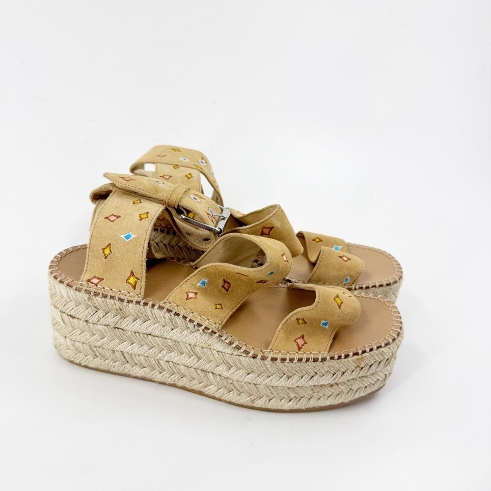 ✅ Rag & Bone Tara Platform‎ ANKLE STRAP Espadrille Suede Sandal TAN SIZE EU 38